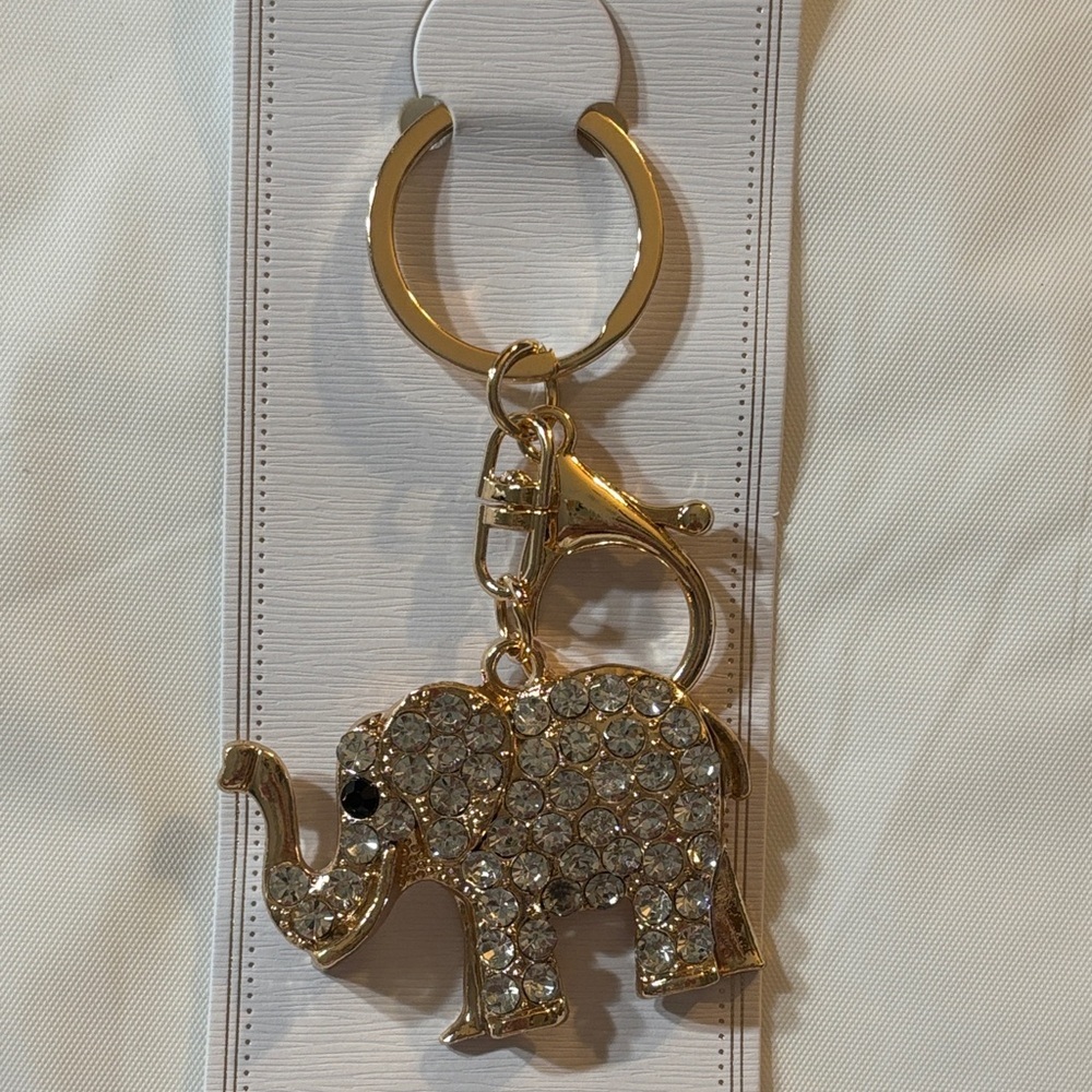 Gold Elephant w/ Rhinestones Keychain/Bag Charm - Picture 2 of 3